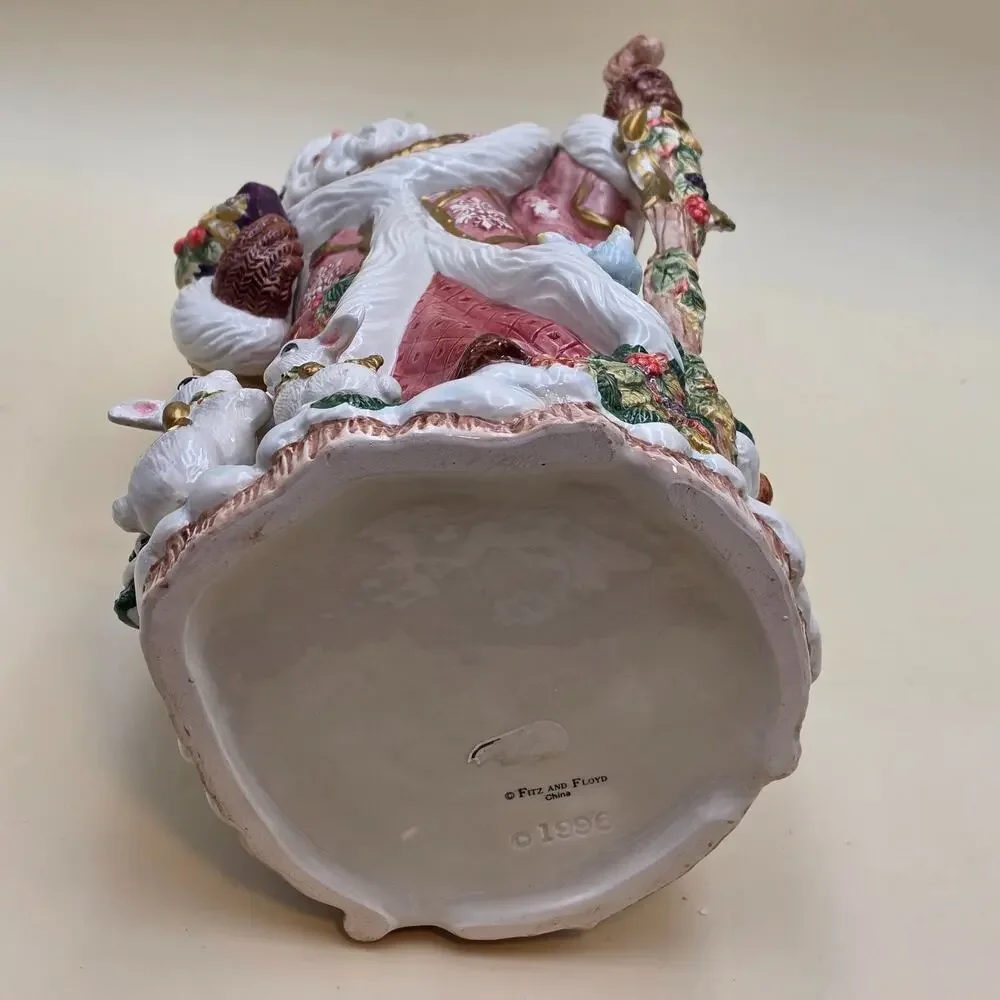 Vintage Fitz & Floyd Snowy Woods Santa Centerpiece Vase 1996 w/ Box 19/1207
